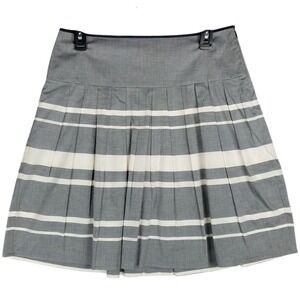Ann Taylor Gray Striped Pleated Short Mini A-Line Lined Zipper‎ Skirt Womens 6
